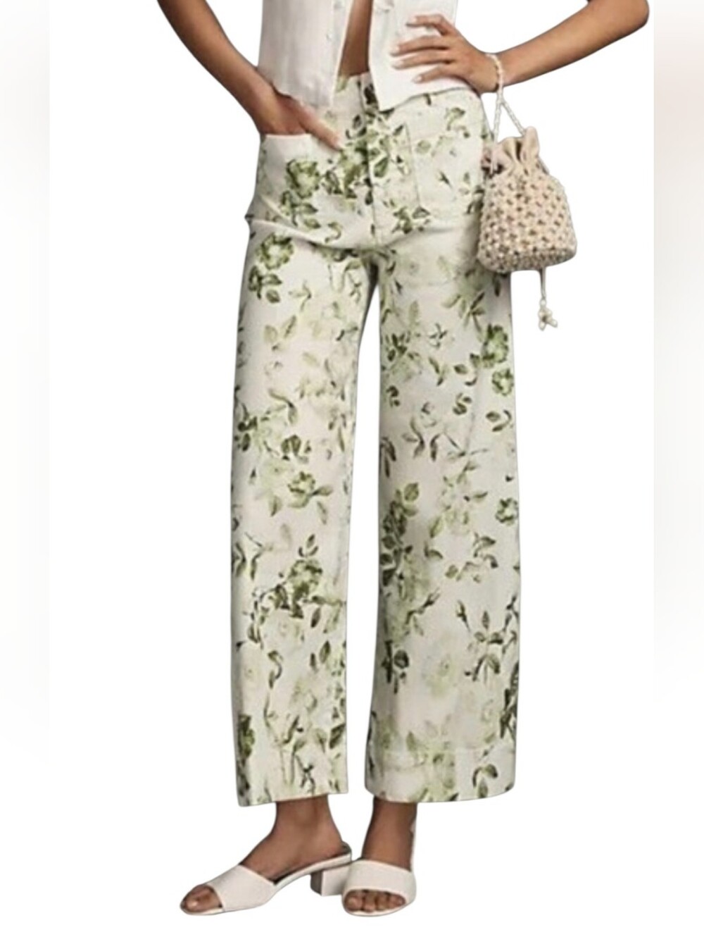 Floral Green and White Women's Jeans